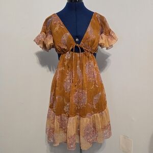 Orange Paisley Cutout Mini Dress Size 0